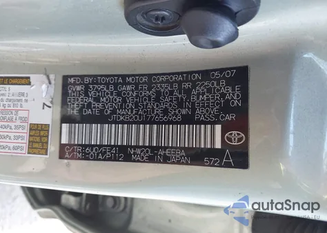 2007 Toyota Prius z USA, uszkodzony, nr VIN JTDKB20U177656968